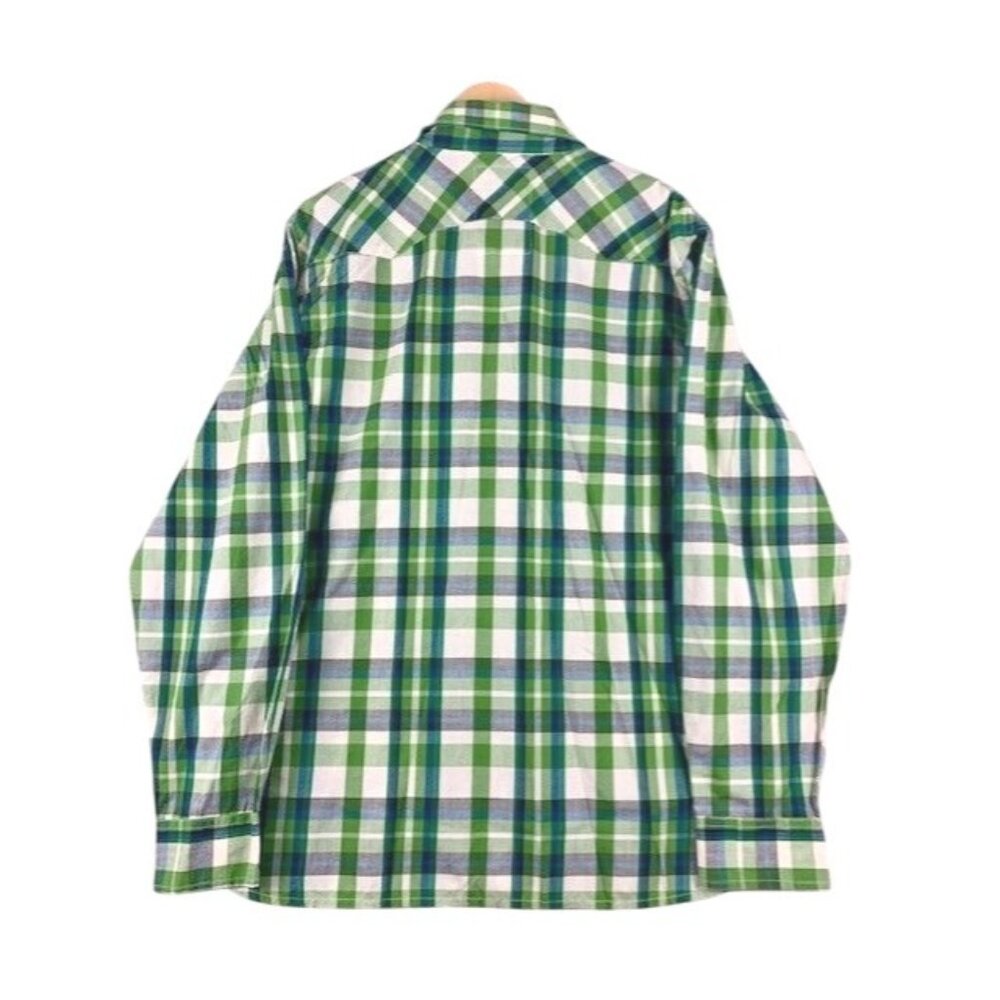 Levis Men's X-Large Plaid Button-Up Western Shirt Green & Blue‎ with Pearl Snaps